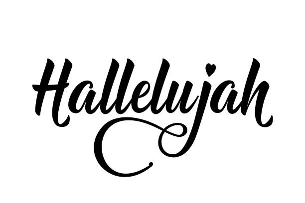 Hallelujah - black ink modern calligraphy lettering. Christian Bible religious phrase quote with heart. Vector illustration isolated on white background Hallelujah - black ink modern calligraphy lettering. Christian Bible religious phrase quote with heart. Vector illustration isolated on white background. praise and worship stock illustrations