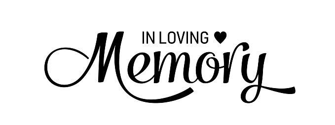 In loving memory. Vector black ink lettering isolated on white background. Funeral cursive calligraphy, memorial card clip art.