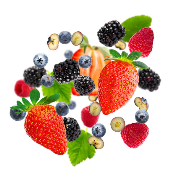 istock Summer Berries on white background. Strawberry, blueberry, raspberry, brumble. summer background 1403043051