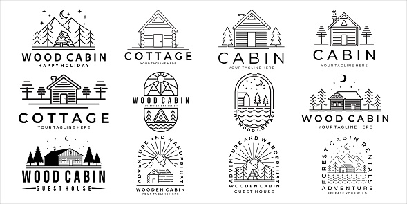 set of cabin or cottage vector illustration template icon design. bundle collection of various cabin and cottage for business travel adventure and camping concept holiday  design