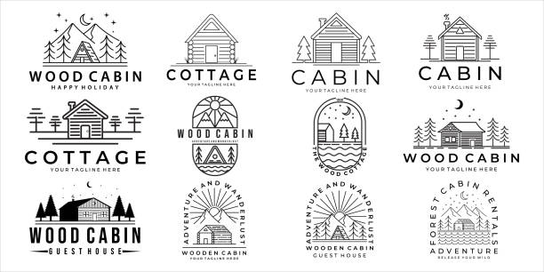 set of cabin or cottage  vector illustration template icon design. bundle collection of various cabin and cottage for business travel adventure and camping concept holiday  design set of cabin or cottage vector illustration template icon design. bundle collection of various cabin and cottage for business travel adventure and camping concept holiday  design summer camp cabin stock illustrations