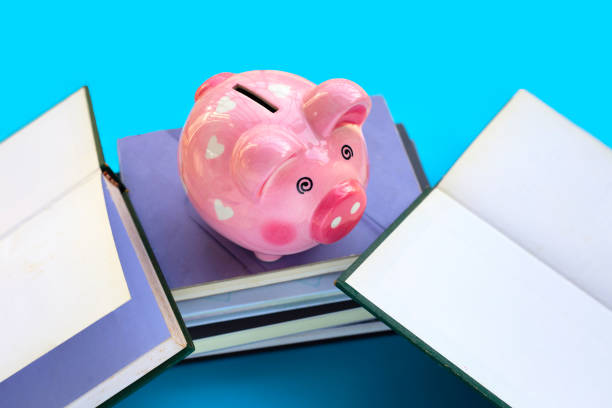 istock Pink piggy bank with books 1403043904