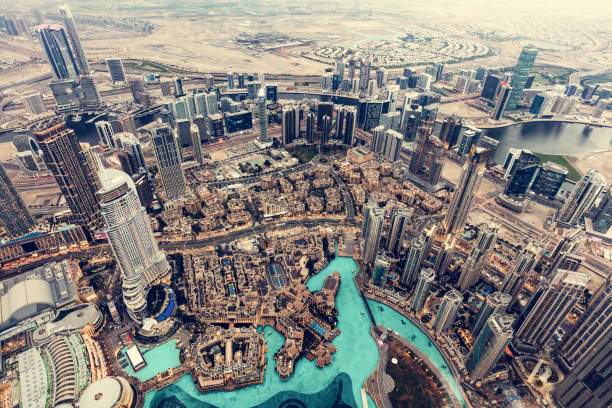 istock Dubai UAE aerial rooftop view from Burj Khalifa 1403044010