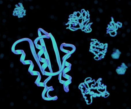 Isolated Aequorin protein generates blue light from jellyfish DNA on the black background