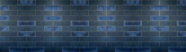 Abstract blue colorful rustic brick tiles wall or floor texture background banner panorama