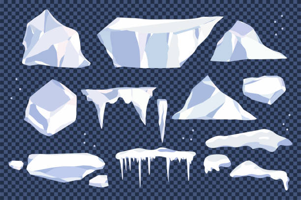 ilustrações, clipart, desenhos animados e ícones de icebergs vetor cartoon set isolado em um fundo transparente. - stalactite