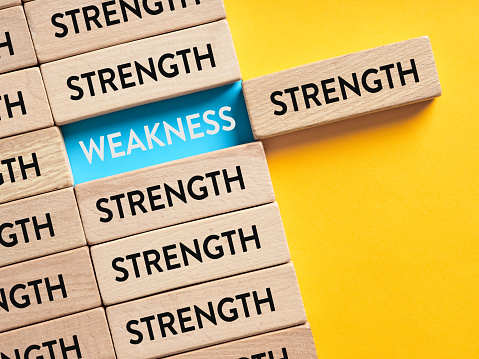 Análisis de fortalezas y debilidades en concepto de marketing empresarial. Revelar debilidades en el análisis DAFO. photo
