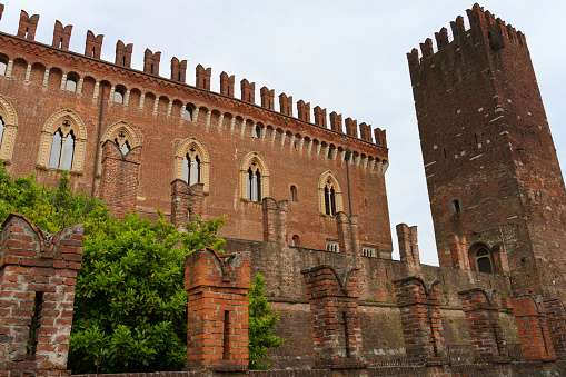 Carimate, Italy - May 22, 2022: Exterior of the medieval castle in Carimate, Como province, Lombardy, Italy