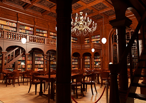 3D rendering of an old library interior