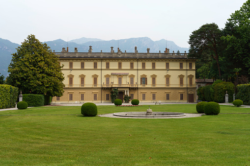 Bellagio, Italy - May 22, 2022: Exterior of Villa Giulia, historic building at Bellagio, COmo province, Lombardy, Italy