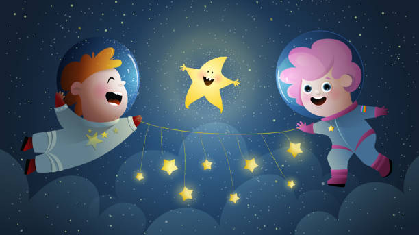 istock Kids Girl and Boy Astronauts in Space Wallpaper 1403053661