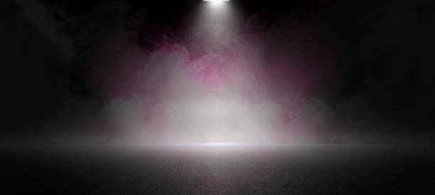 istock The dark stage shows, red background, an empty dark scene, neon light, spotlights The asphalt floor and studio room with smoke float up the interior texture for display products 1403054686