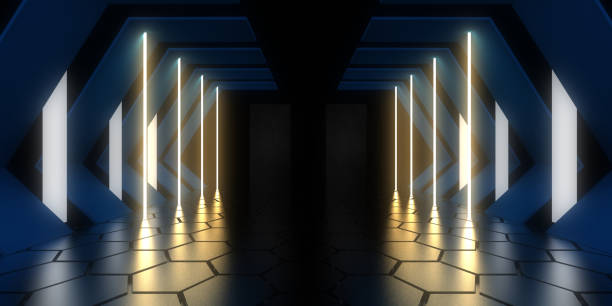 istock 3D abstract background with neon lights. neon tunnel  .space construction . .3d illustration 1403056552