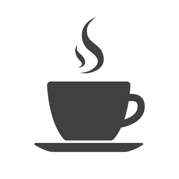 뜨거운 음료와 함께 컵의 검은 실루엣 - tea hot drink cup dishware stock illustrations