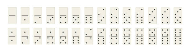 Domino game. Chip of domino. White domino icons isolated on white background. Set of block for gambling. Full series wooden chip. Stone for tournament, casino. Brick for game. Vector Domino game. Chip of domino. White domino icons isolated on white background. Set of block for gambling. Full series wooden chip. Stone for tournament, casino. Brick for game. Vector. domino stock illustrations