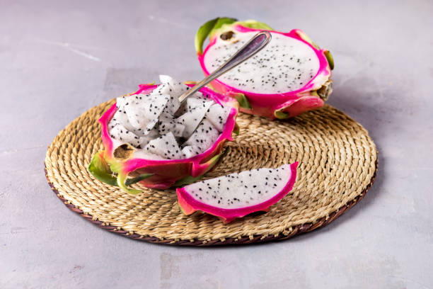 Dragon Fruit Tasty Asian Fruit Gray Background Horizontal