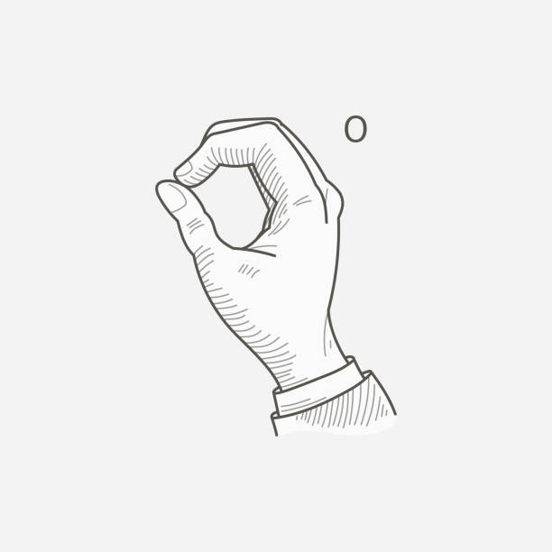 logo litery o w alfabecie głuchoniemej dłoni. - sign language american sign language human hand deaf stock illustrations