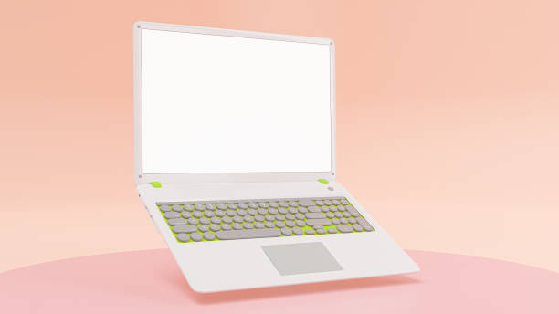 istock Laptop Mock-Up Minimal concept. White laptop isolated on pink background. 1403062303