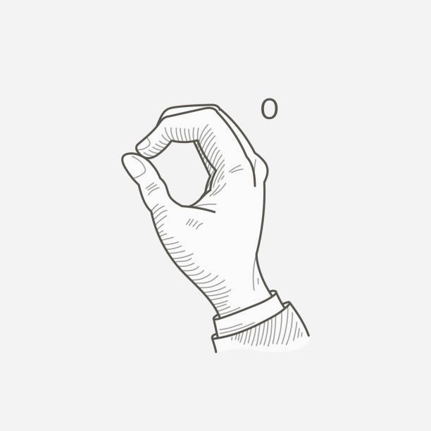 ilustrações de stock, clip art, desenhos animados e ícones de number zero logo in a deaf-mute hand gesture alphabet. - sign language american sign language text human hand