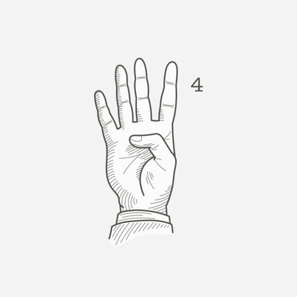 ilustrações de stock, clip art, desenhos animados e ícones de number four logo in a deaf-mute hand gesture alphabet. - sign language american sign language text human hand