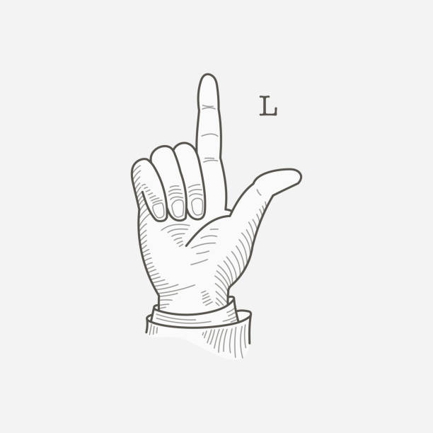 ilustrações de stock, clip art, desenhos animados e ícones de l letter logo in a deaf-mute hand gesture alphabet. - sign language american sign language text human hand