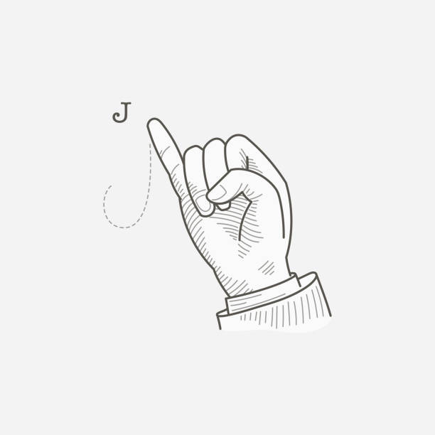 ilustrações de stock, clip art, desenhos animados e ícones de j letter logo in a deaf-mute hand gesture alphabet. - sign language american sign language text human hand