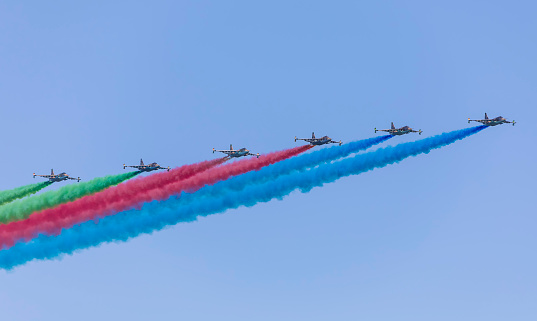 Warplane in the air on mountains