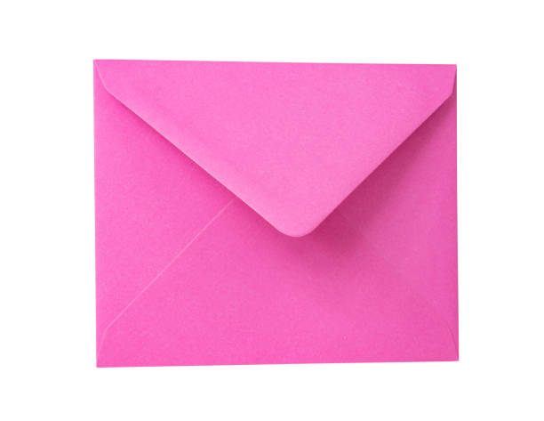 istock Pink paper envelope postcard isolated on the white background 1403065000