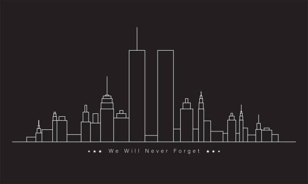 ilustrações de stock, clip art, desenhos animados e ícones de 911 patriot day. new york city skyline with twin towers. september 11, 2001 national day of remembrance. world trade centre. we will never forget. - world trade center september 11 new york city manhattan