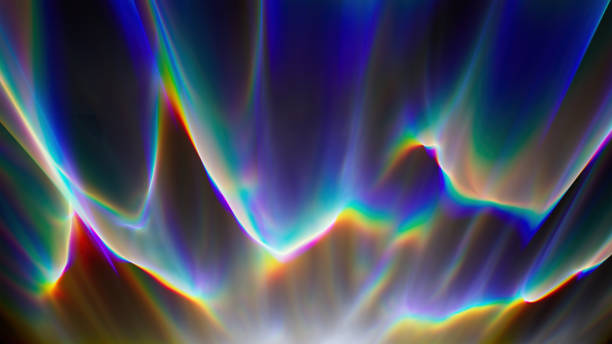 renderização 3d, fundo cáustico abstrato. raios de luz de espectro coloridos - ondulado descrição física - fotografias e filmes do acervo