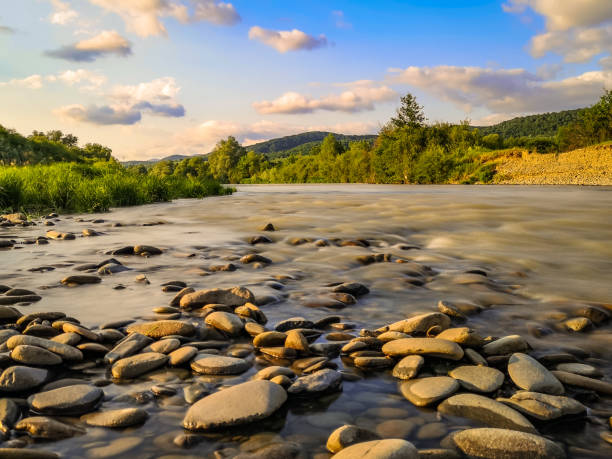 istock Landscape of a mountain river at sunset 1403070173