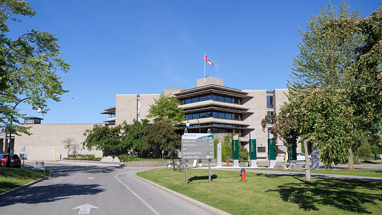 Peterborough, Ontario, Canada - September 2, 2020: Trent University sign in Peterborough, Ontario, Canada. Trent University is a public liberal arts university.
