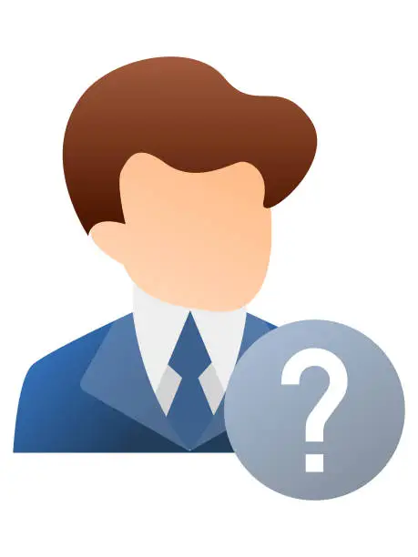 Vector illustration of Man in a suit having a question mark to the side, question and answer icon