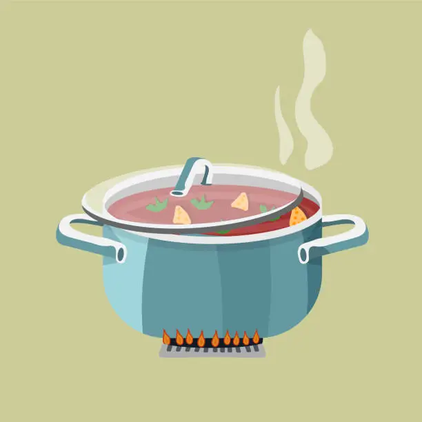 Vector illustration of Vector illustration of a hot soup in a pot