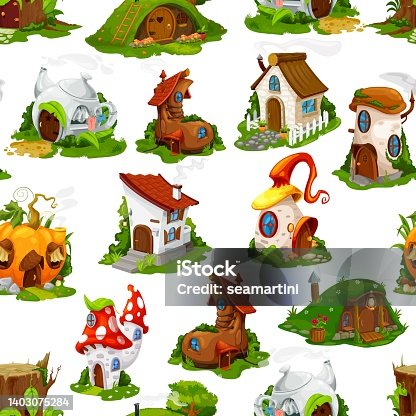 istock Cartoon fairy tale houses seamless pattern 1403075284