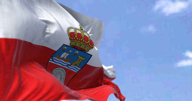istock The Cantabria flag waving in the wind on a clear day 1403076846