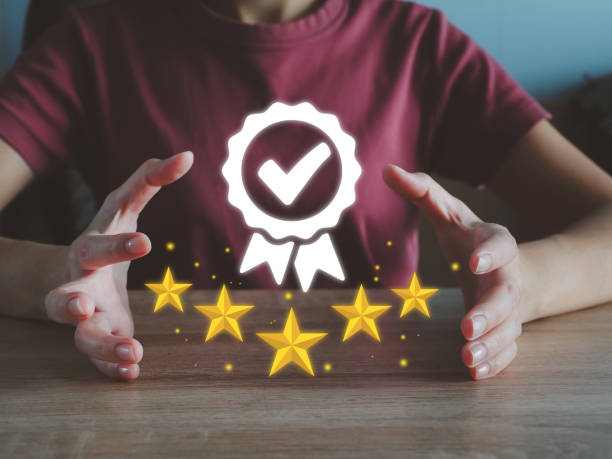 istock Business idea, ISO certification, quality assurance, 5 stars, international standards 1403077108