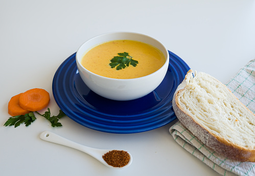 Carrot soup on a white background