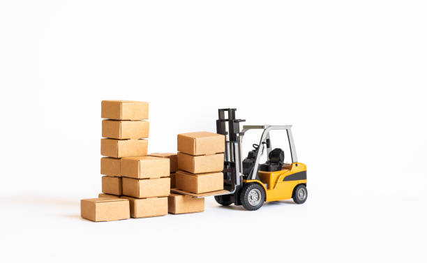 istock Industry and business transportation with forklift loading product box.economy with demand and supply concepts. 1403078826