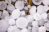 Hailstones the size of golf balls on a ground after severe storm