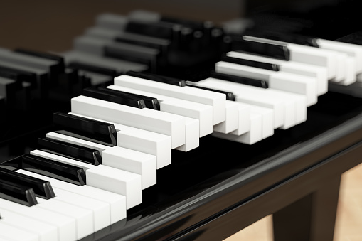 7 piano key, one octave. Music concept. 3D rendering isolated on white background