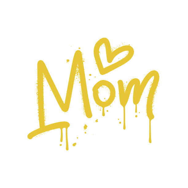 Mom - Urban Graffiti Style Label Lettering On white background. For greeting card, poster, banner, printing, mailing. Vector hand drawn textured Illustration. Concept of family Mom - Urban Graffiti Style Label Lettering On white background. For greeting card, poster, banner, printing, mailing. Vector hand drawn textured Illustration. family word stock illustrations