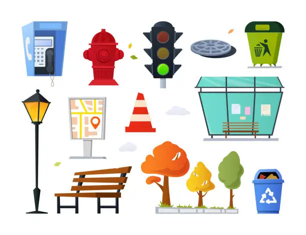 Vector illustration of Parks and recreation areas - flat design style icons set