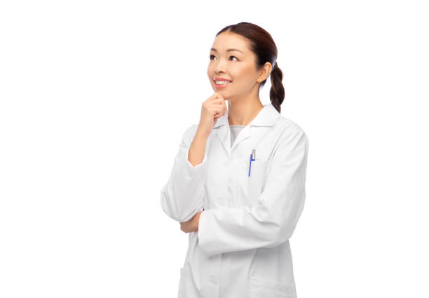 istock thinking asian female doctor in white coat 1403085935