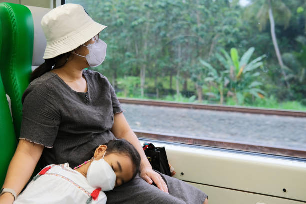 A daughter sleeping on her mother lap when travelling using a public train A daughter sleeping on her mother lap when travelling using a public train keluarga stock pictures, royalty-free photos & images