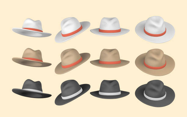 ilustrações, clipart, desenhos animados e ícones de conjunto de chapéu de homens realistas 3d. chapéu de verão. objeto de verão. ilustração vetorial - cowboy cowboy hat hat summer