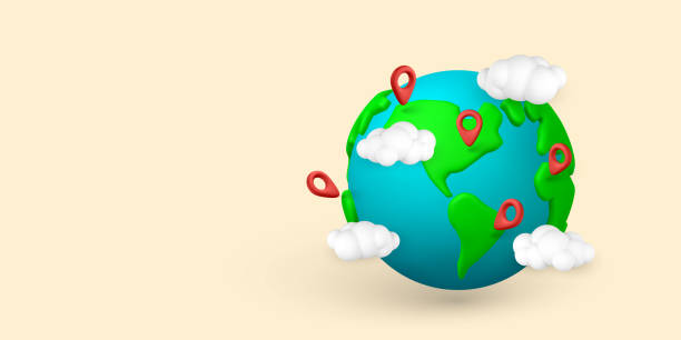 istock Cartoon 3d planet Earth with pin location and cloud in minimal style. Vector illustration 1403089847