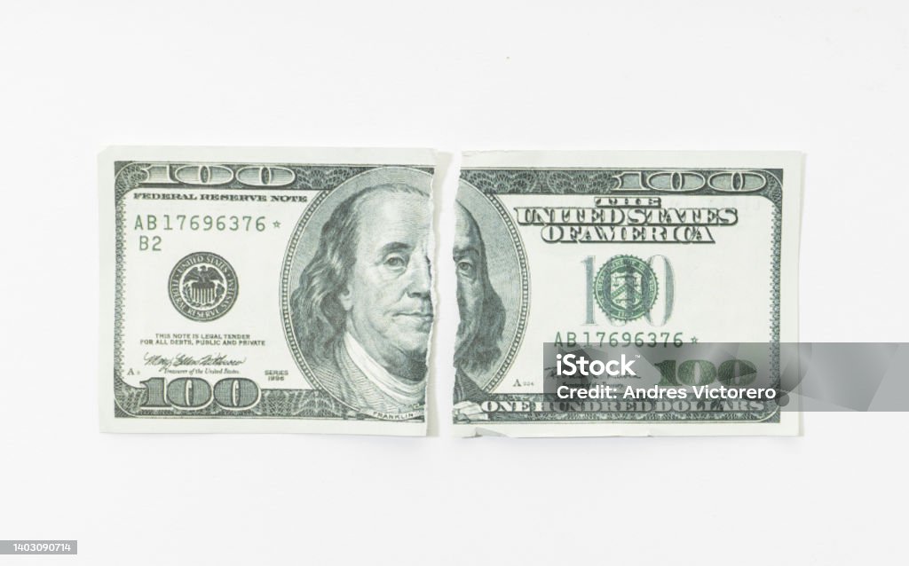 Fake Ripped dollar bill isolated on white background Torn Stock Photo