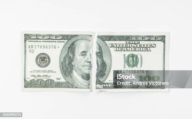 Fake Ripped Dollar Bill Isolated On White Background Stock Photo - Download Image Now