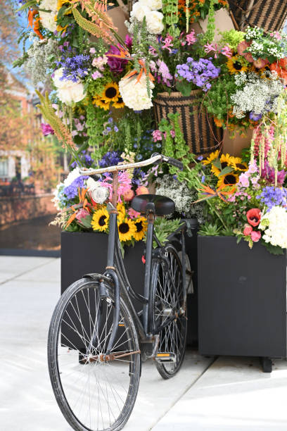 istock Flower bouquets in baskets on a bike 1403091587